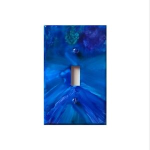 Hand Crafted Blue and Purple Abstract Design Single Light Switch Plate